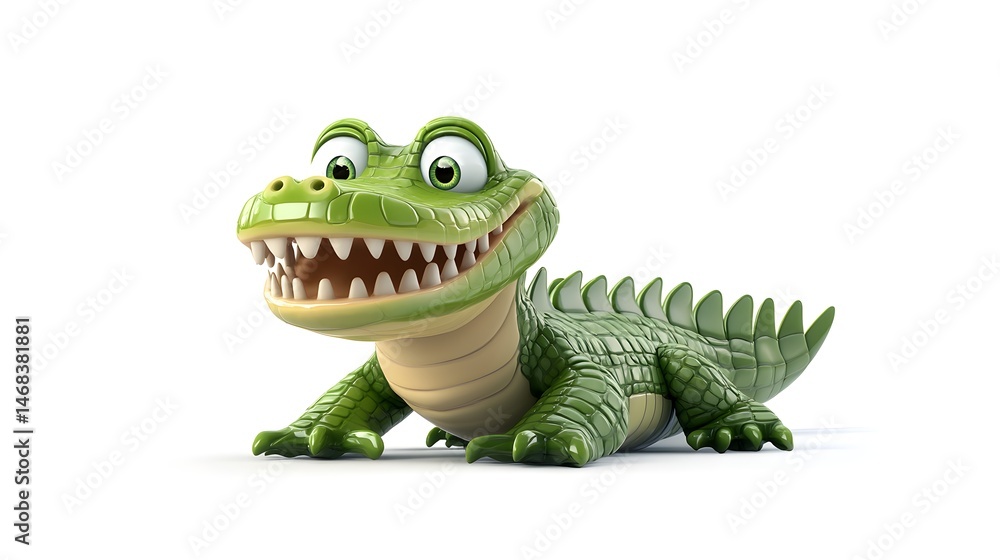 Fototapeta premium Joyful 3D Cartoon Alligator in Flat Colors Isolated on White for Children's Art