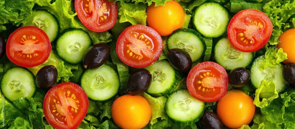Vibrant close-up of a healthy salad featuring fresh vegetables and herbs Vibrant close-up of a healthy salad featuring fresh vegetables and herbs