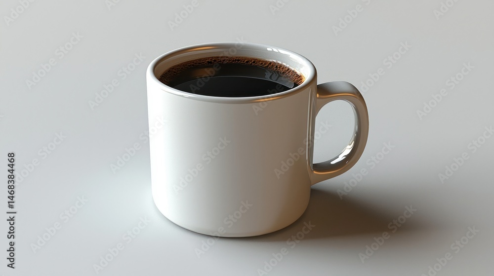 Simple white coffee mug filled with dark brewed liquid Simple white coffee mug filled with dark brewed liquid