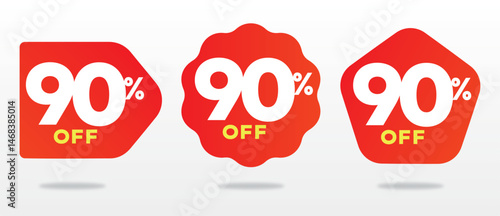 90% off. Sticker, advertising, profit, shop, discount, promo. Value, offer, price, day, sale, commerce, shape, market. Tag, set, icon, vector