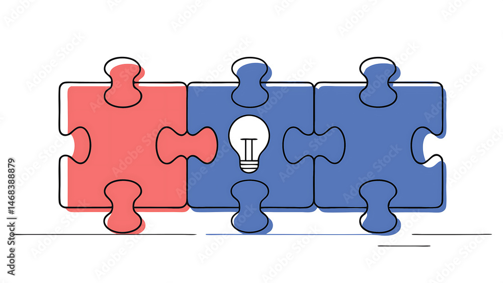 Fototapeta premium 3 jigsaw puzzle on solid yellow background using as 3 important thing combine or working together to success or solve problem 26349735 1