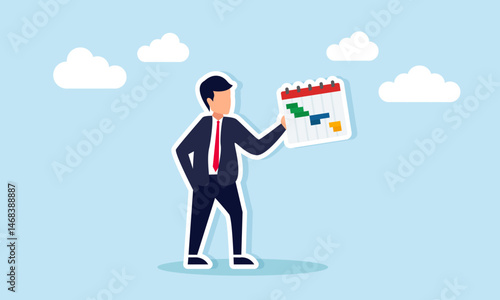 Businessman holding a calendar schedule planning and organizing business tasks for efficiency illustration