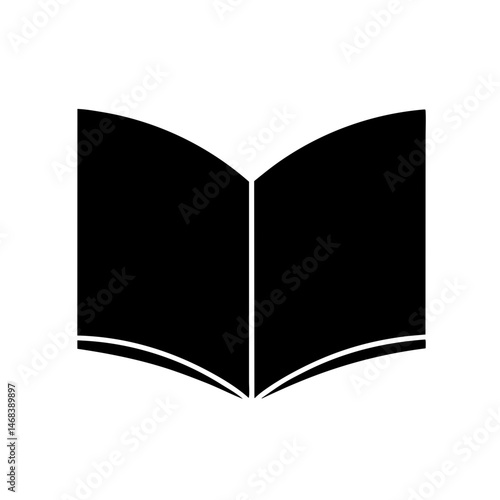 Minimalist silhouette icon depicting an open book for education and reading concepts