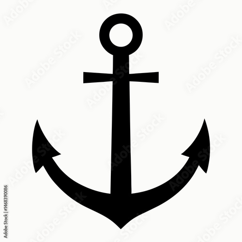 Black silhouette nautical anchor isolated against a clean white background for design elements