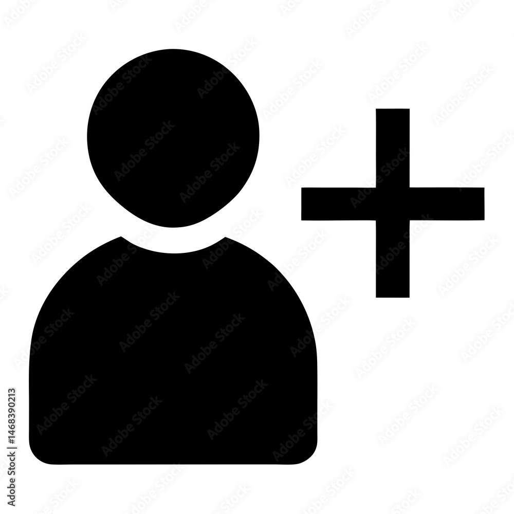 Adding a new contact represented by a simple black and white icon on white background Adding a new contact represented by a simple black and white icon on white background