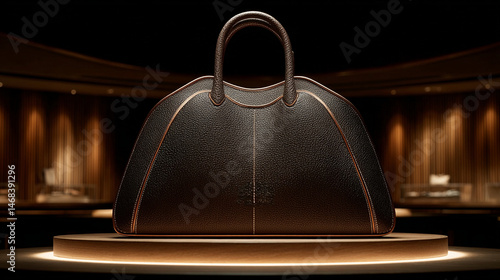 Stylish designer handbag with sleek silhouette and elegant detailing, showcased in luxurious setting. rich texture and color enhance its appeal