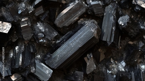 Dark, lustrous black tourmaline crystals.