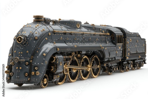 A majestic steam locomotive with intricate gold detailing showcasing vintage engineering and i