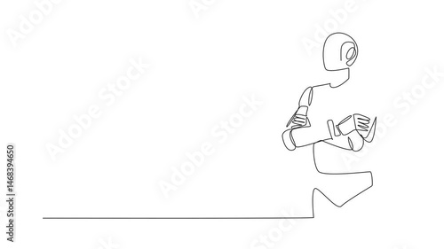 Wallpaper Mural Animated self drawing of one line drawing a robot stands with arms crossed, medal pinned to chest. Winner of the future of innovation. Employee Appreciation Day. Full length single line animation Torontodigital.ca