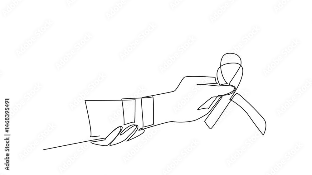 Animation of continuous one line drawing two arms are bandaging wound of other injured arm with bandage. Assistance. Self-Injury Awareness Day. Single line self drawing animated. Full length motion Animation of continuous one line drawing two arms are bandaging wound of other injured arm with bandage. Assistance. Self-Injury Awareness Day. Single line self drawing animated. Full length motion