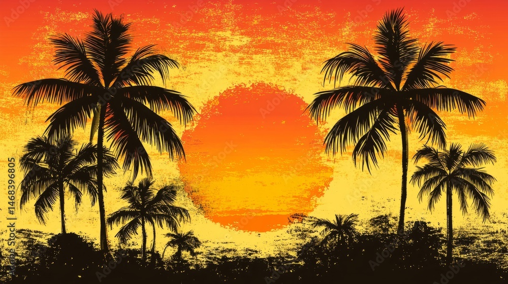 Obraz premium Silhouette Palm Trees at Orange Sunset