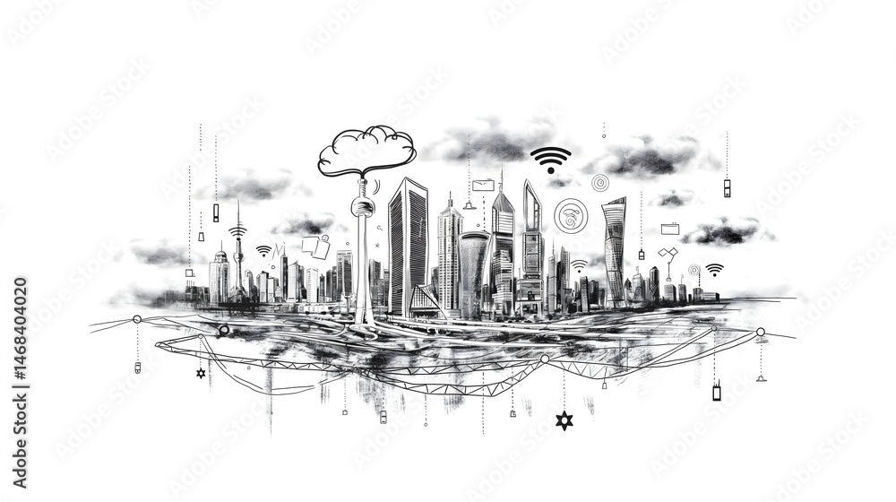 Fototapeta premium Futuristic Cityscape Sketch