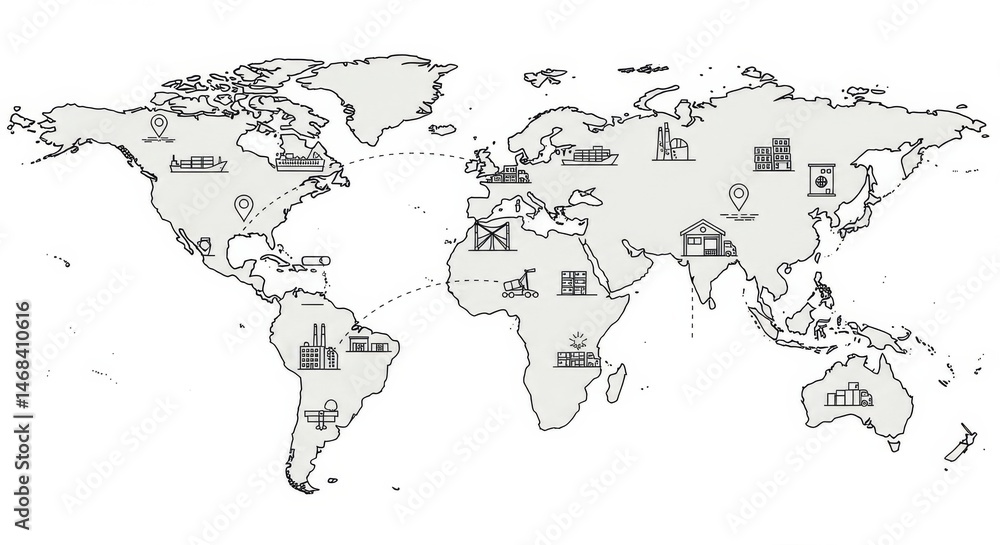 Fototapeta Global logistics network illustration showcasing international trade and distribution