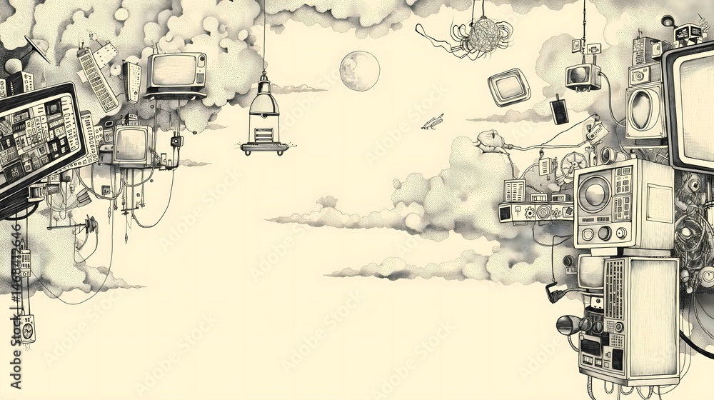 Obraz premium Vintage Technology Floating in the Sky