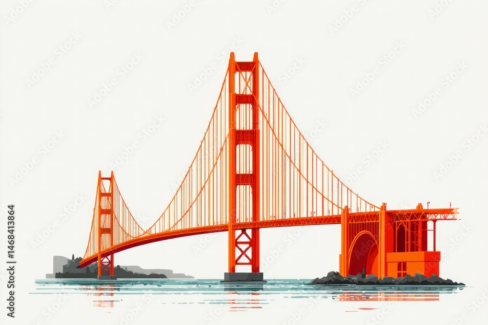 Fototapeta premium Suspension Bridge Iconic Landmark Orange Structure Architectural Design Travel Destination
