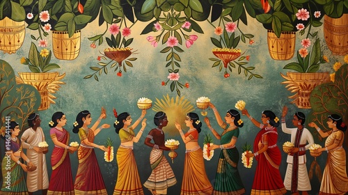 Traditional Indian Painting of a Processional Scene