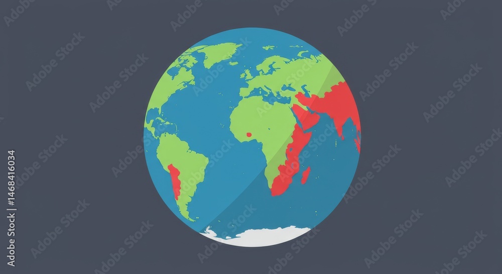 Obraz premium Stylized globe illustration focusing on geographical regions and demographics