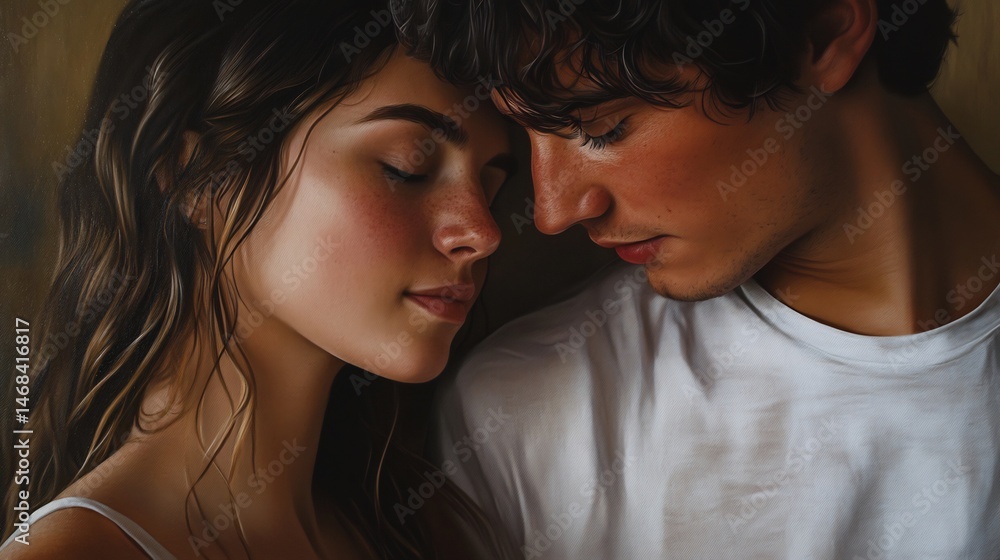 Intimate Couple Portrait: A Tender, Realistic Painting Intimate Couple Portrait: A Tender, Realistic Painting