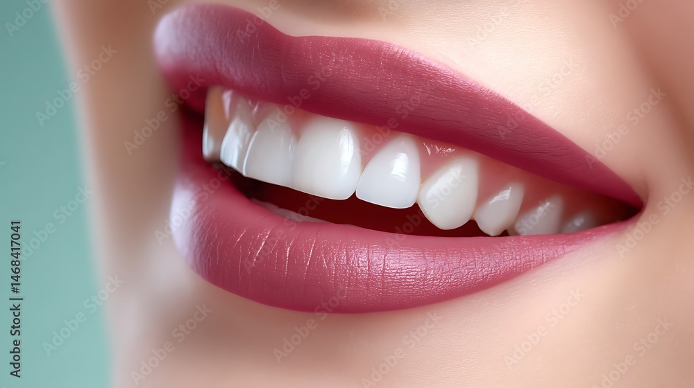 Obraz premium Close-Up of Beautiful Smile with Perfect Teeth and Soft Lips