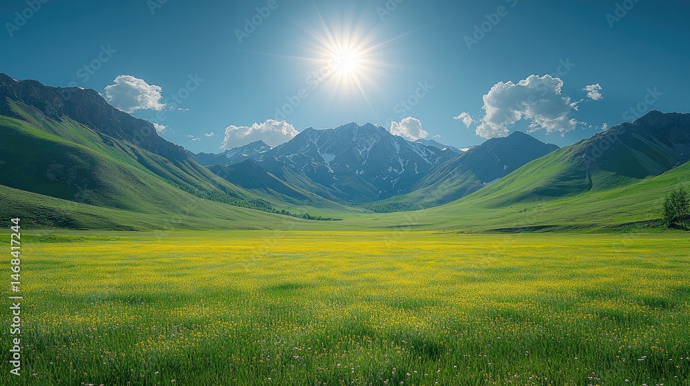 Vast valley landscape bathed in brilliant sunlight. Vast valley landscape bathed in brilliant sunlight.