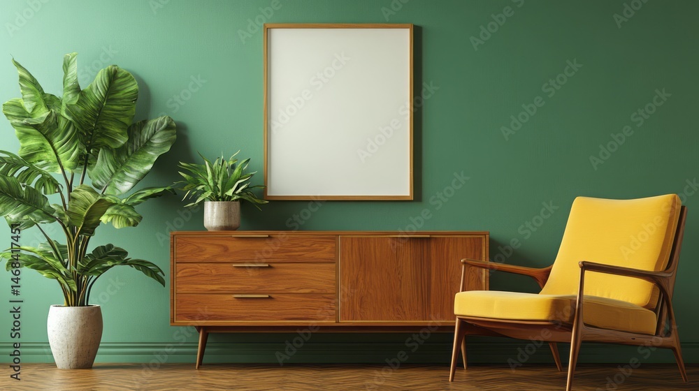 Fototapeta premium Stylish interior design showcasing a mid-century modern aesthetic.