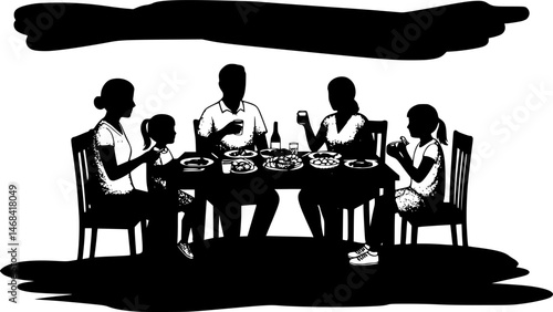 Having festive dinner isolated cartoon vector illustration. Friendly family celebrating Thanksgiving Day together, people having festive dinner, eating holidays dishes vector cartoon.
