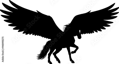 Winged horse rearing, illustration.
