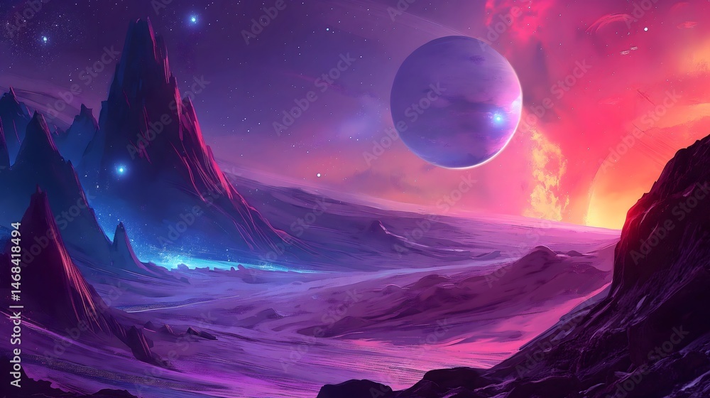 Alien Planet Landscape at Night