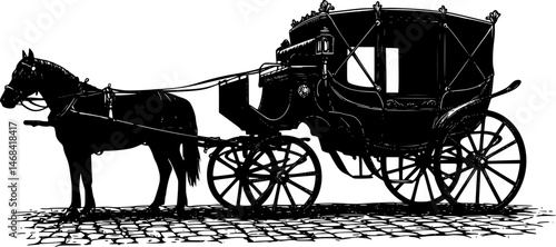 Horse and buggy black vector design on a white background