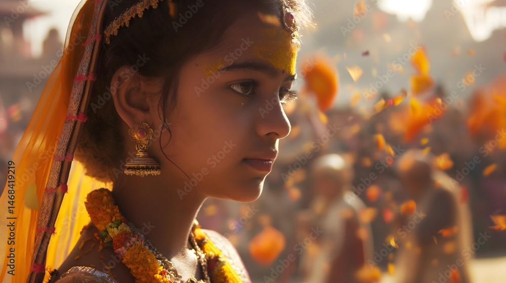 Indian Girl in Traditional Attire During Ceremony