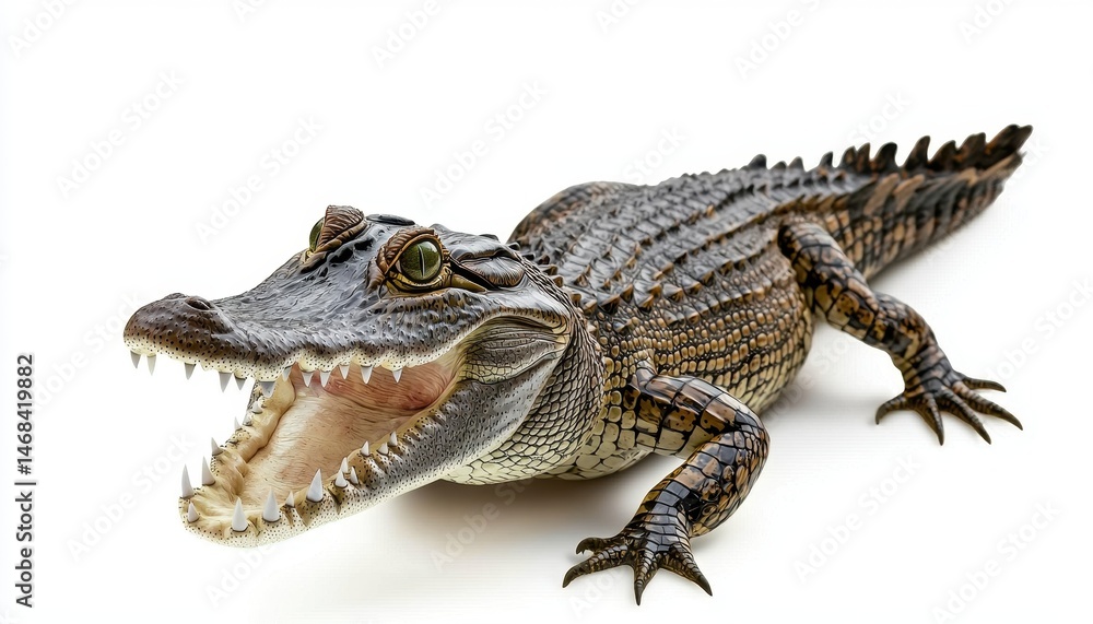 Obraz premium Young Crocodile with Open Mouth on White Background