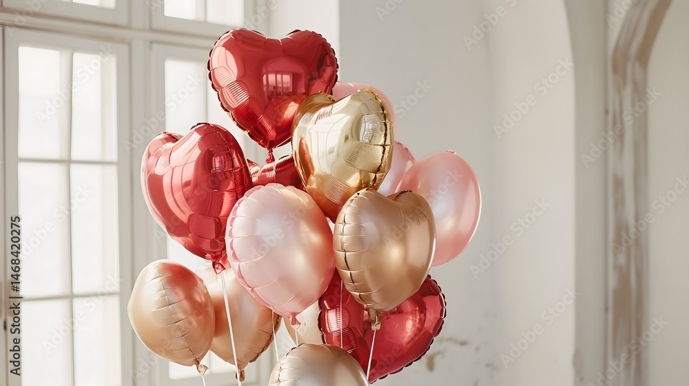 Heart-Shaped Balloons in Rose Gold and Red