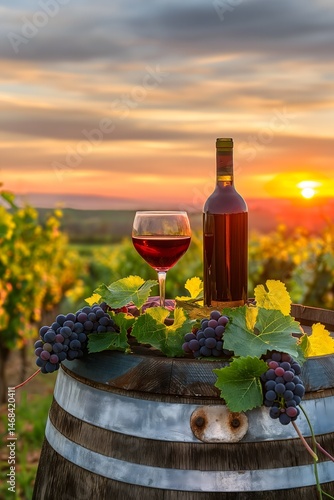 Obraz na płótnie Red Wine at Sunset Vineyard w salonie