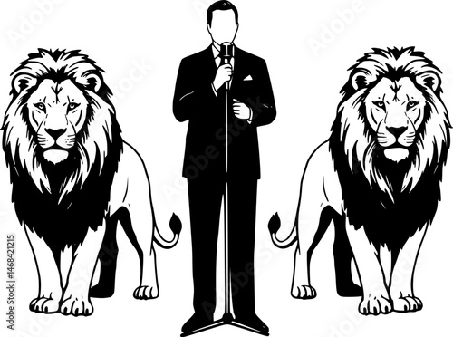 A glyph illustration of a lion tamer
