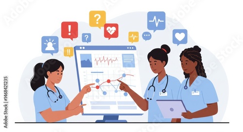 Healthcare professionals analyzing patient data and discussing medical information