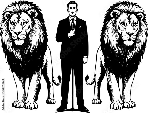 A glyph illustration of a lion tamer
