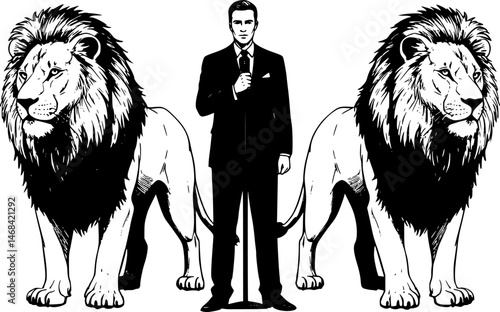 A glyph illustration of a lion tamer
