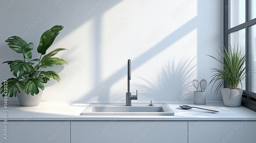 Bright, minimalist kitchen design with natural light. Bright, minimalist kitchen design with natural light.