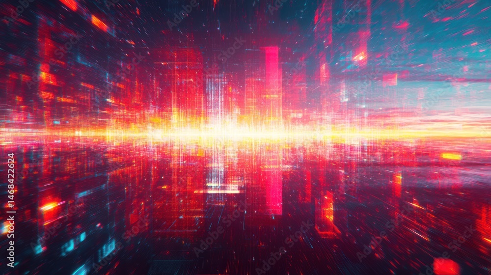 Abstract rendering showing intense light and futuristic digital structures Abstract rendering showing intense light and futuristic digital structures