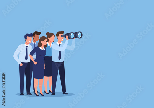 Teamwork and Leadership Looking for Opportunities with Binoculars