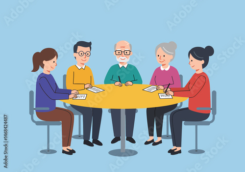 Diverse Team Brainstorming Collaboration Writing Project at Circular Table