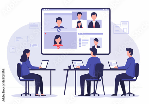 Remote Team Meeting Online Conference Videocall Teleconference Illustration