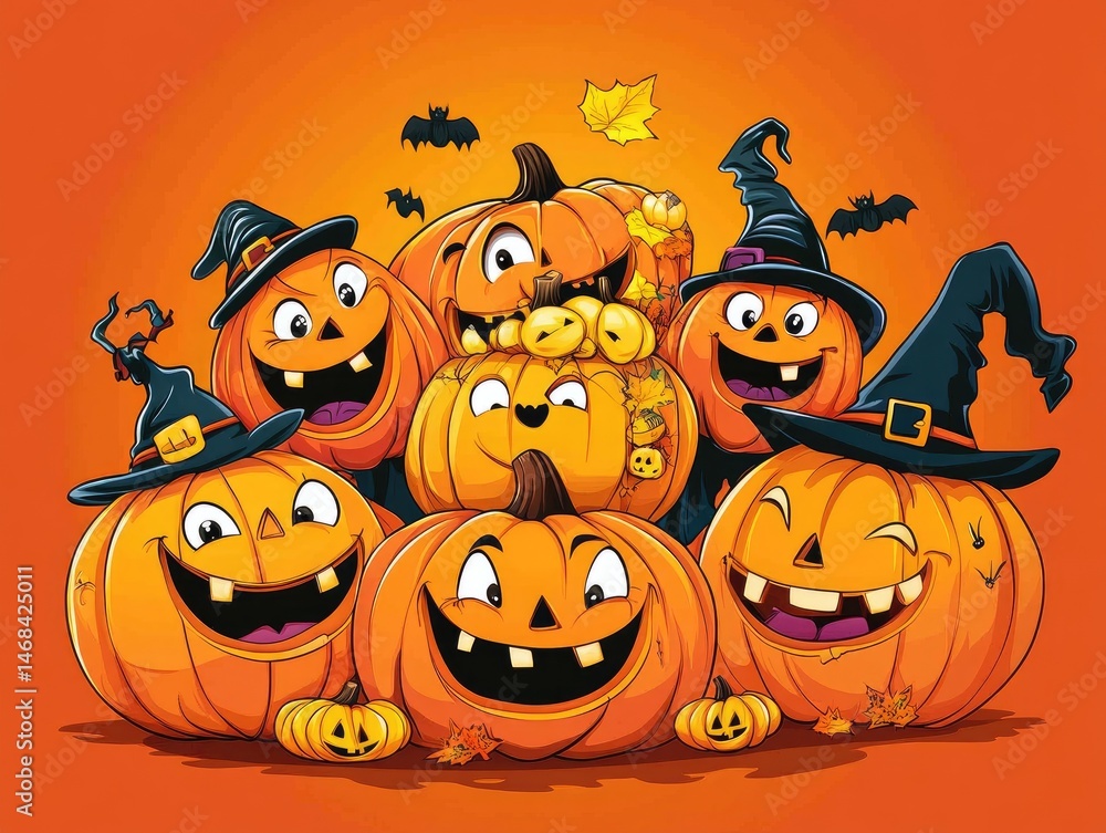 Halloween pumpkins with happy expressions. Halloween pumpkins with happy expressions.