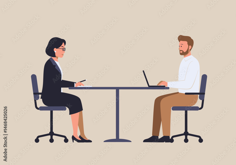 Professional Interview: Business Meeting, Male, Female, Office Scene Professional Interview: Business Meeting, Male, Female, Office Scene