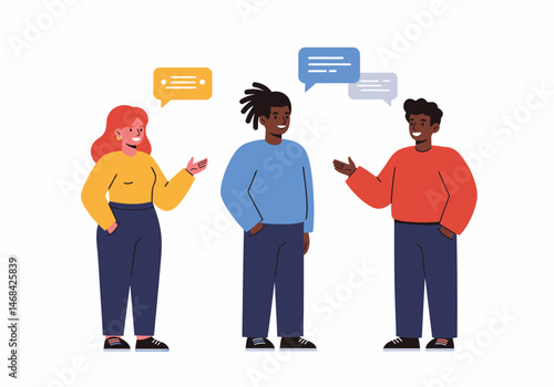Diverse people talk with speech bubbles cartoon illustration