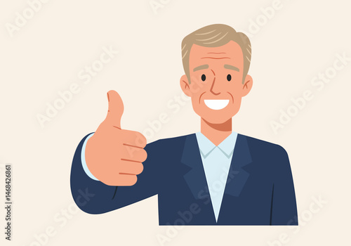 Smiling Middle-Aged Man Gives a Thumbs Up Gesture