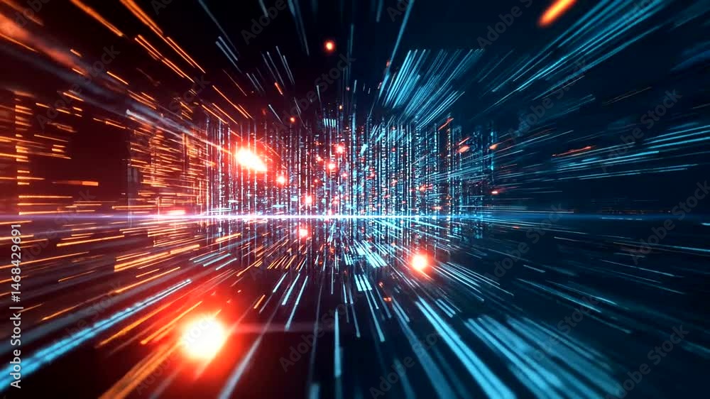 Abstract digital tunnel with glowing lines and data streams Abstract digital tunnel with glowing lines and data streams