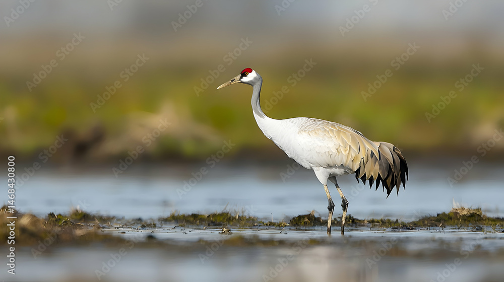 Obraz premium Sandhill Crane In Wetland Landscape