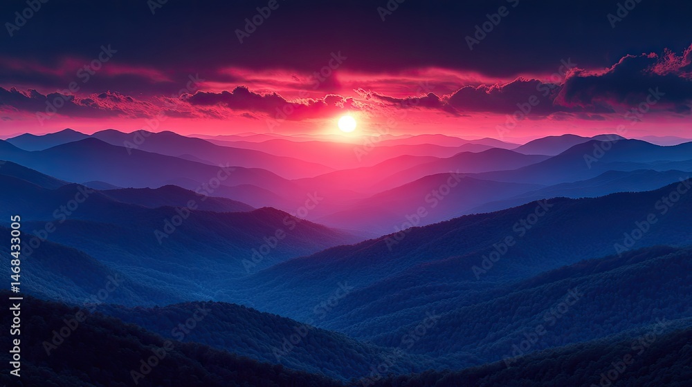 Obraz premium Dramatic mountain range panorama at vibrant sunset.