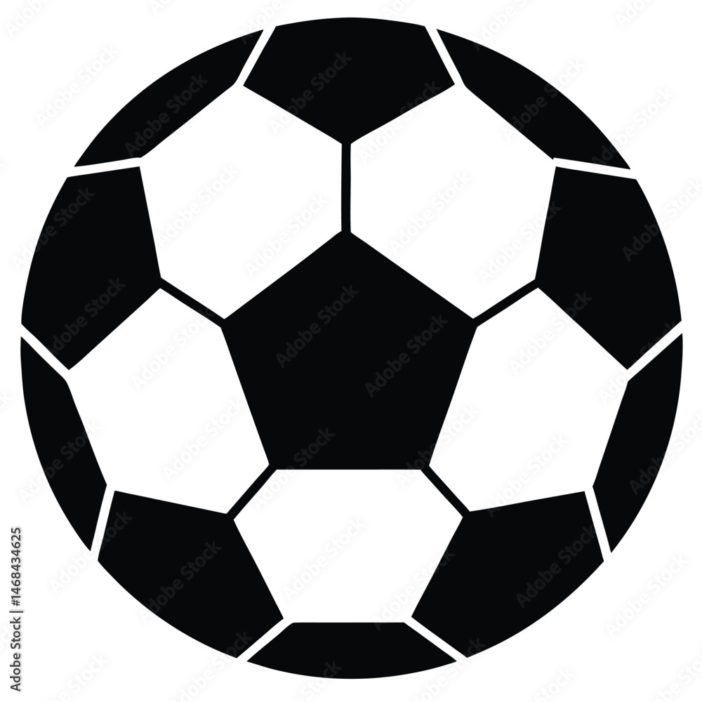 Round soccer ball displays a geometric pattern with black pentagons and white hexagons Round soccer ball displays a geometric pattern with black pentagons and white hexagons